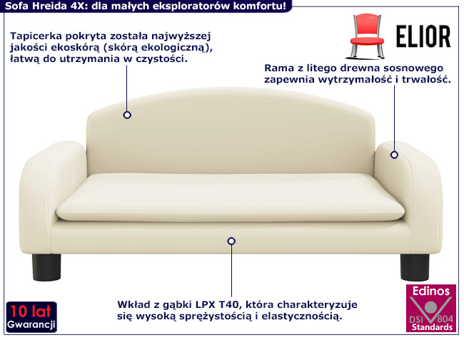 Dziecięca sofa z ekoskóry Velira 4X kolor kremowy