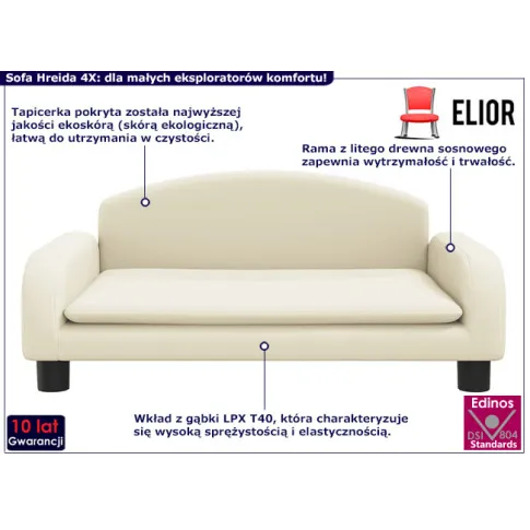 Dziecięca sofa z ekoskóry Hreida 4X kremowy