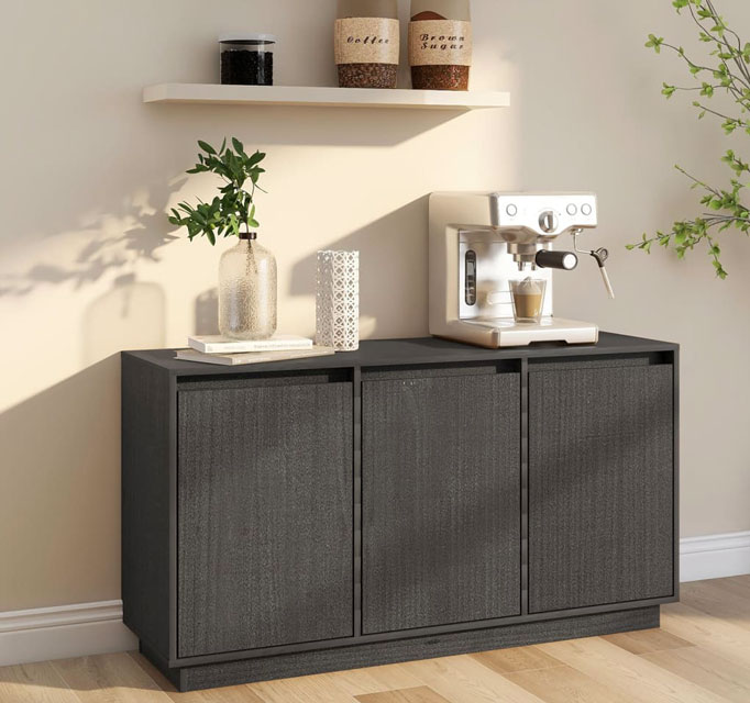 Salon z zastosowaniem komody drewnianej szarej Englo 4X