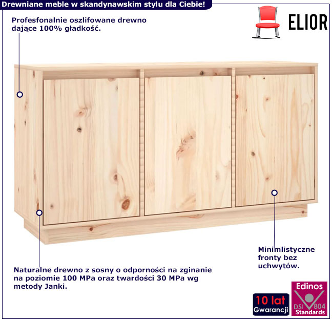 Infografika trzydrzwiowej komody z litego drewna Englo 4X
