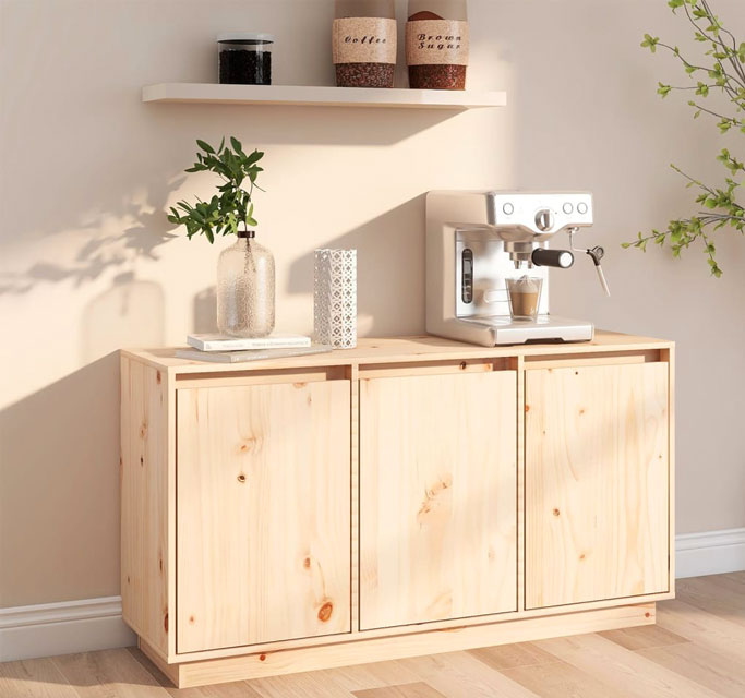 Salon z zastosowaniem komody drewnianej naturalnej Englo 4X