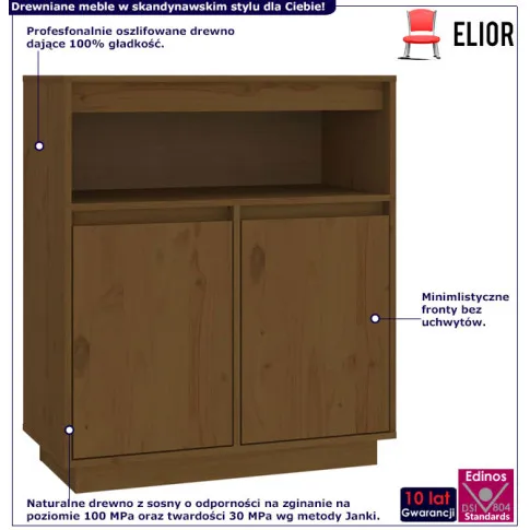 infografika drewnianej szafki z otwarta polka miodowy braz jovi 3x