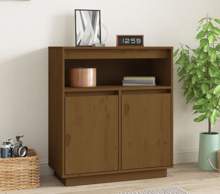 Salon z zastosowaniem drewnianej szafki sosnowej miodowy brąz Piwi 3X