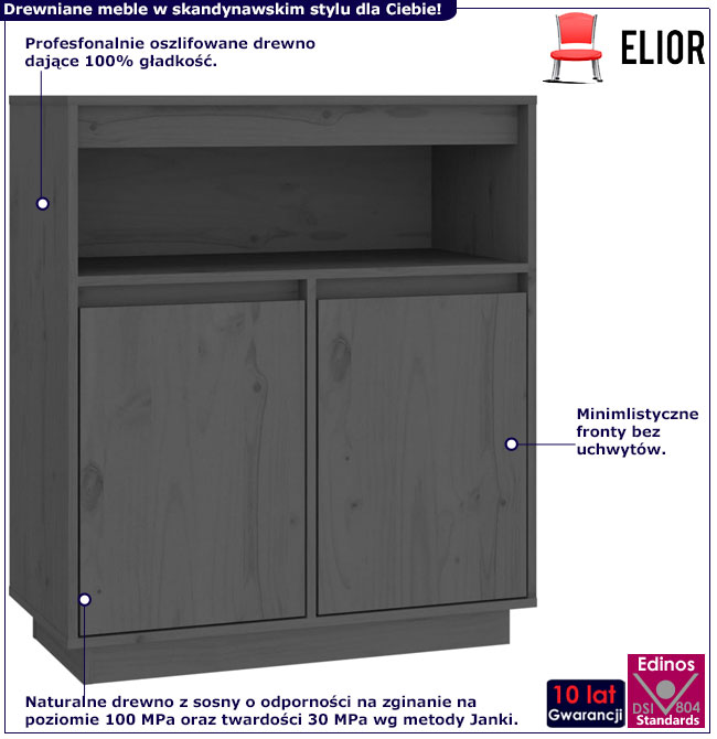 Infografika szarej szafki drewnianej Piwi 3X