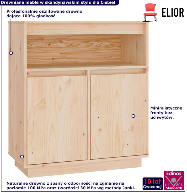 Infografika naturalnej szafki drewnianej Piwi 3X