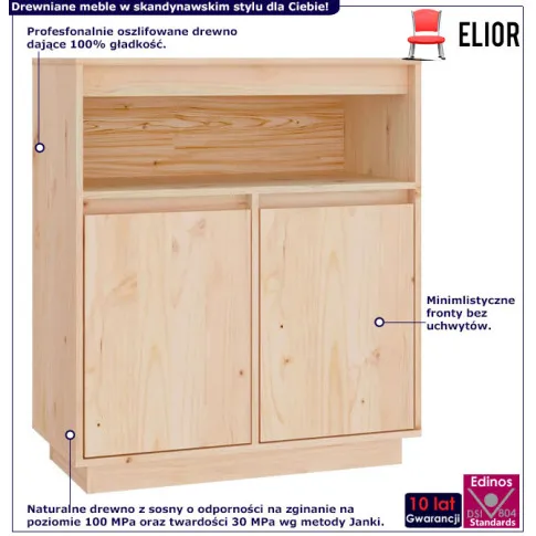 Infografika drewnianej szafki z otwartą półką naturalny Jovi 3X