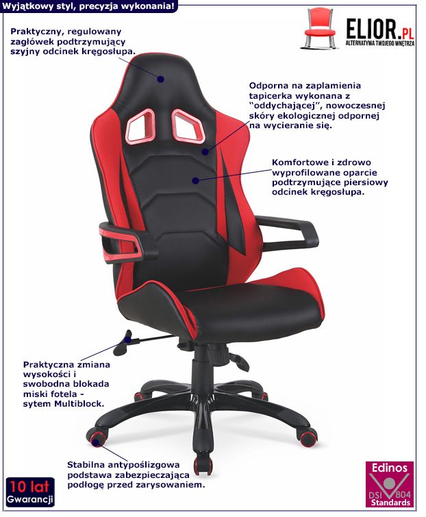 Designerski fotel gabinetowy Anoba - czarny i czerwony