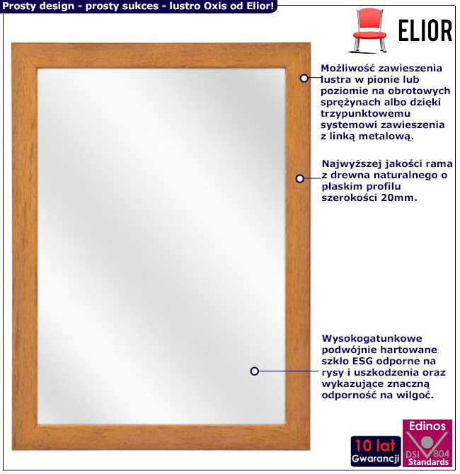 Infografika lustra ściennego w ramie koloru buk Peza