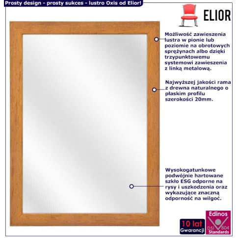 Infografika drewnianego lustra w bukowej ramie Oxis