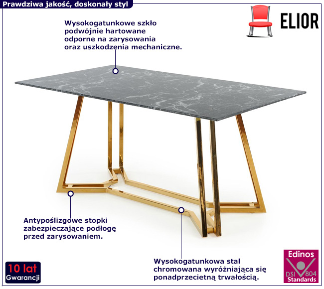 Czarny stół z marmurkowym blatem Metor