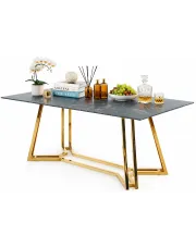 Szklany stół glamour z czarnym marmurkowym blatem -  Metor w sklepie Edinos.pl