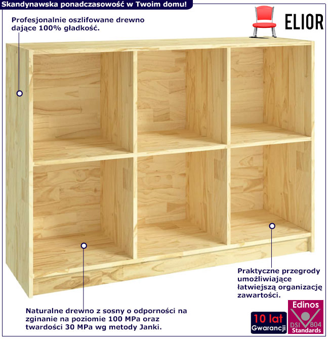 Infografika naturalny drewniany regał skandynawski Jevi 6X