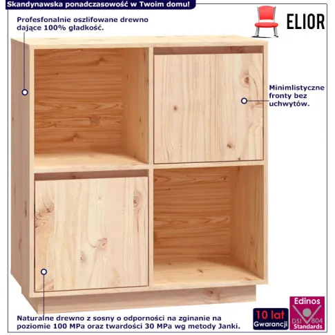 Infografika regału drewnianego z 2 szafkami naturalny Ovos 5X