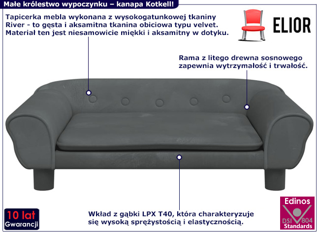 Aksamitna kanapa dziecięca Kotkell kolor antracyt