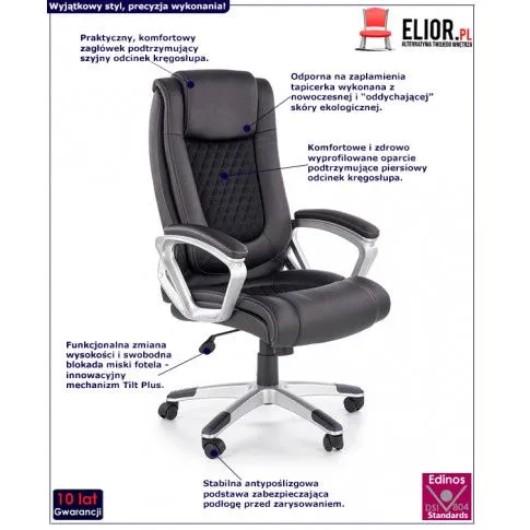 Fotografia Fotel gabinetowy Lireno - czarny z kategorii Fotele obrotowe