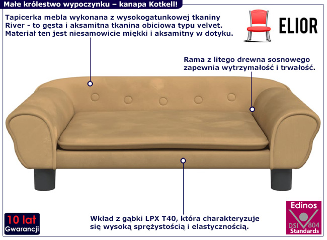 Aksamitna kanapa dziecięca Pergio kolor brązowy