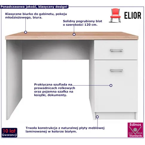 Nowoczesne biurko z szufladą i szafką białe Ontario 3X