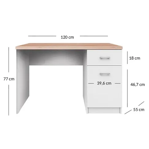 wymiary białego biurka Ontario 3X