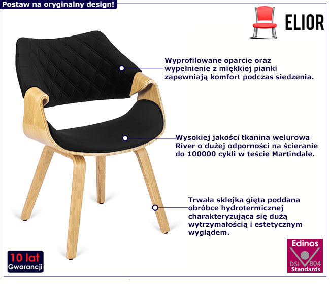 Krzesło loftowe ze sklejki tapicerowane welurem Izuma