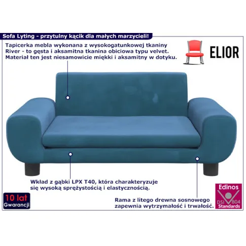 Minimalistyczna kanapa dziecięca Lyting kolor niebieski