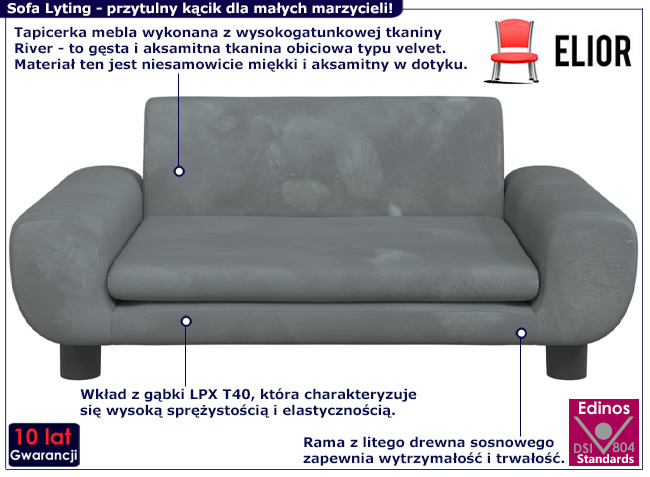 Aksamitna kanapa dziecięca Lyting kolor ciemnoszary