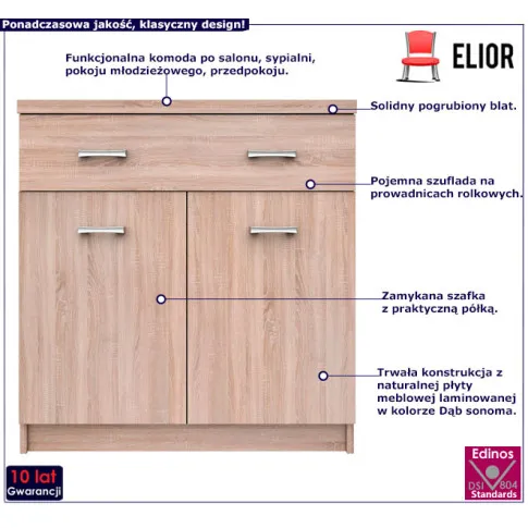 Nowoczesna komoda 80cm Ontario dąb sonoma 6X