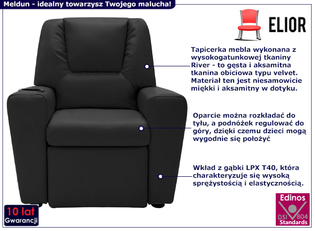 Czarny fotel dziecięcy z ekoskóry Meva