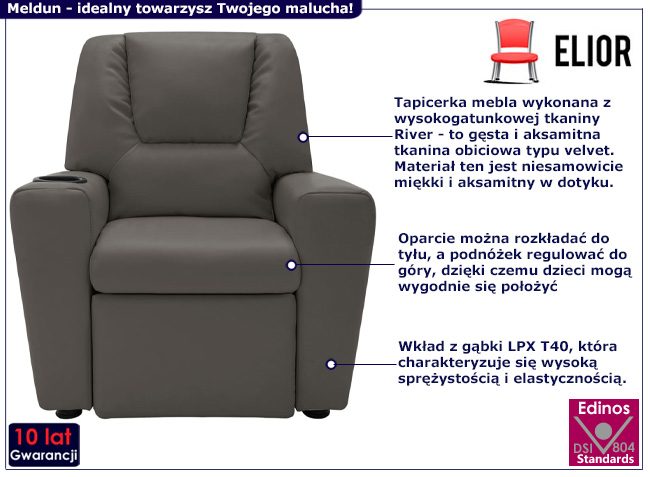 Fotel dziecięcy z ekoskóry Meva antracyt