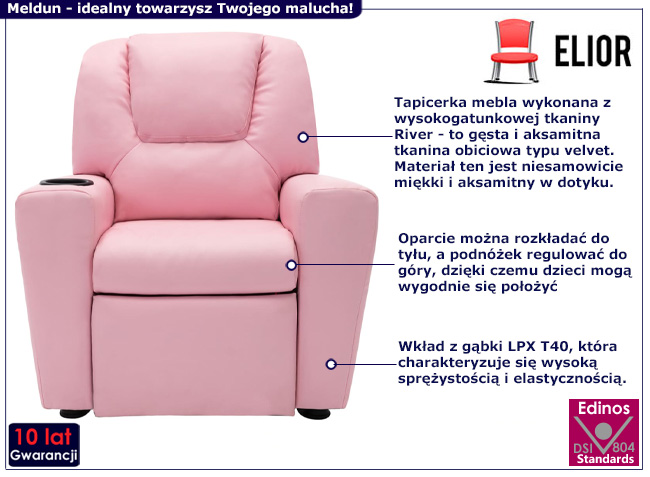 Różowy fotel dziecięcy z ekoskóry Meldun