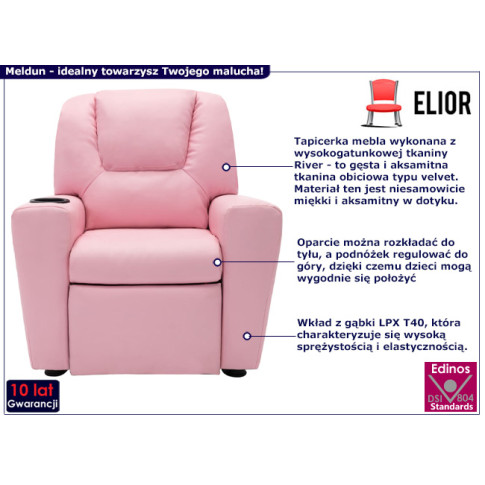Minimalistyczny fotel wypoczynkowy dla dziecka Meldun różowy
