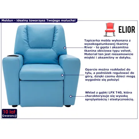 Minimalistyczny fotel wypoczynkowy dla dziecka Meldun niebieski