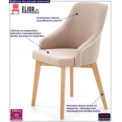 Fotografia Krzesło drewniane Altex 2X - beż + dąb miodowy z kategorii Inne krzesła tapicerowane