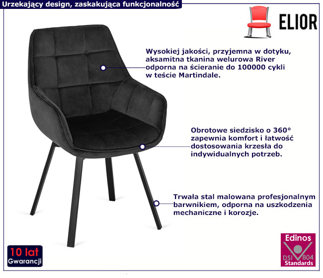 Czarne obrotowe krzesło welurowe Lado 3X