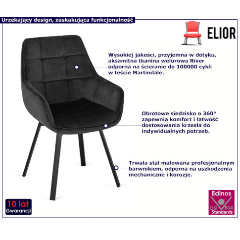 Czarne nowoczesne obrotowe krzesło Lado 3X