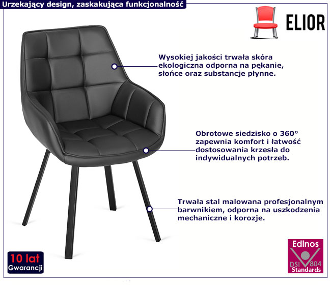 Czarne obrotowe krzesło ze skóry ekologicznej Lado 4X