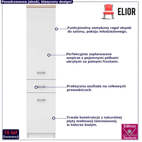 Nowoczesny regał słupek z szufladą Ontario biały 11X