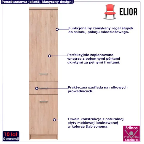 Nowoczesny regał słupek z szufladą Ontario dąb sonoma 11X