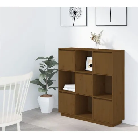 Wizualizacja drewniany regał z szafkami miodowy brąz Ovos 6X