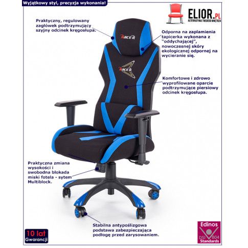 Fotografia Fotel gamingowy Euron - czarny + niebieski z kategorii Strona główna