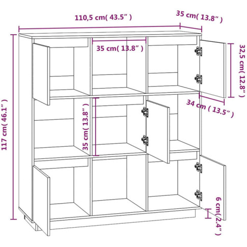 Wymiary drewnianego kwadratowego regału z szafkami Ovos 6X