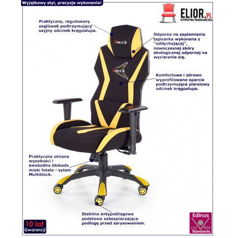 Fotografia Fotel gamingowy Euron - czarny + żółty z kategorii Fotele
