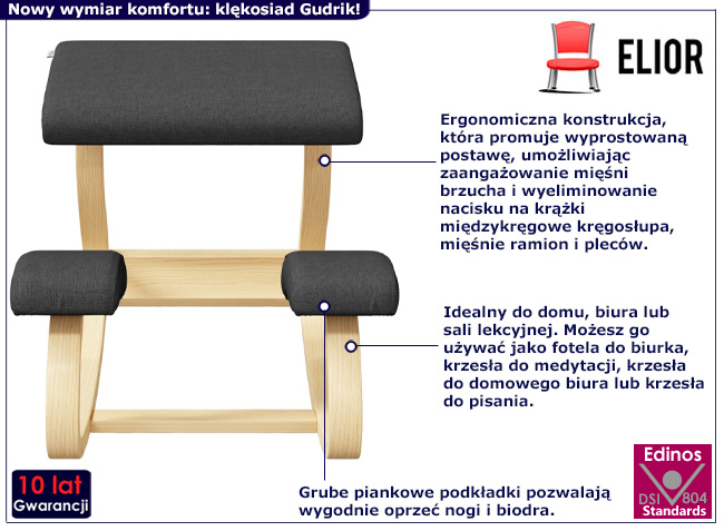 Klękosiad z czarnym siedziskiem Santino