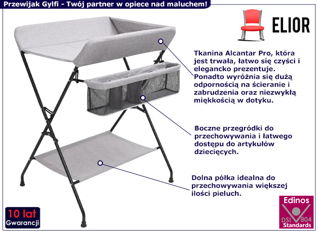 Nowoczesny przewijak dziecięcy Levana kolor szary