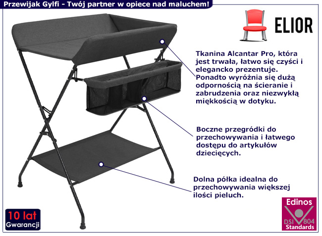 Nowoczesny przewijak dziecięcy Gylfi kolor czarny