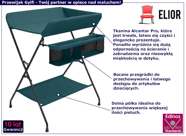 Nowoczesny przewijak dziecięcy Gylfi kolor zielony