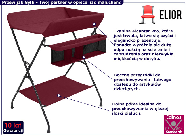 Nowoczesny przewijak dziecięcy Gylfi kolor czerwony