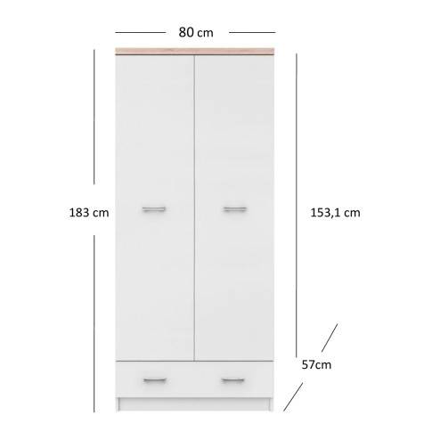 wymiary białej szafy dwudrzwiowej Ontario 15X