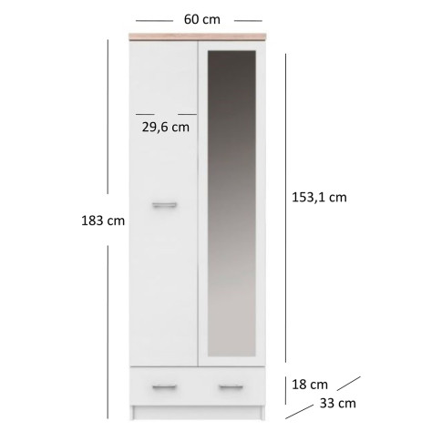 wymiary białej szafy z lustrem Ontario 16X