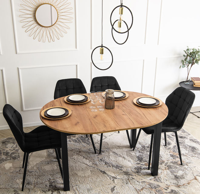 Rozkładany okrągły stół z krzesłami czarnymi Puvis