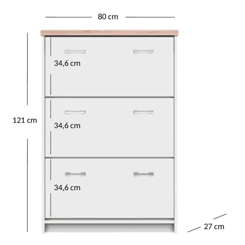 wymiary białej trzykomorowej szafki na buty Ontario 18X